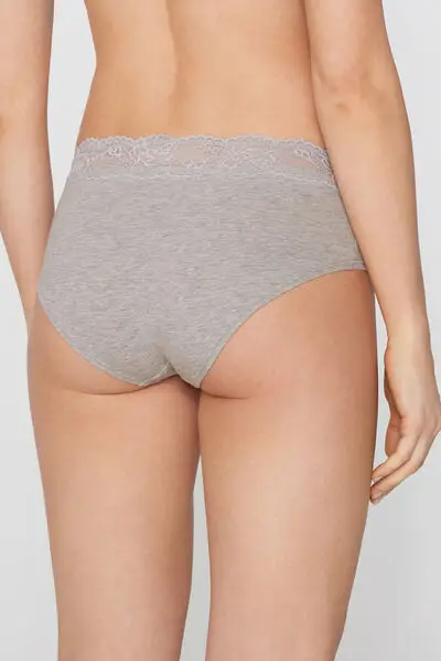 Culotte in Cotone con Pizzo Riciclato Donna Grigio miniatura 3