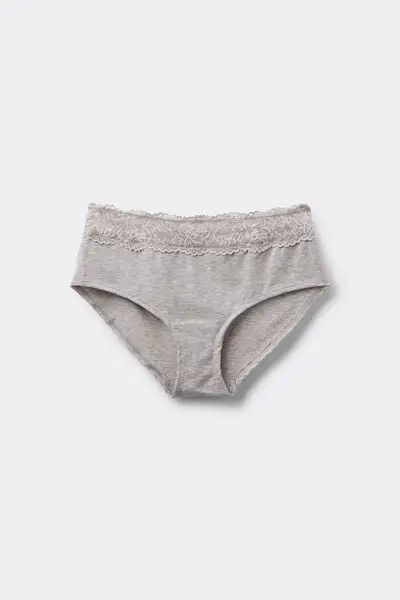 Culotte in Cotone con Pizzo Riciclato Donna Grigio