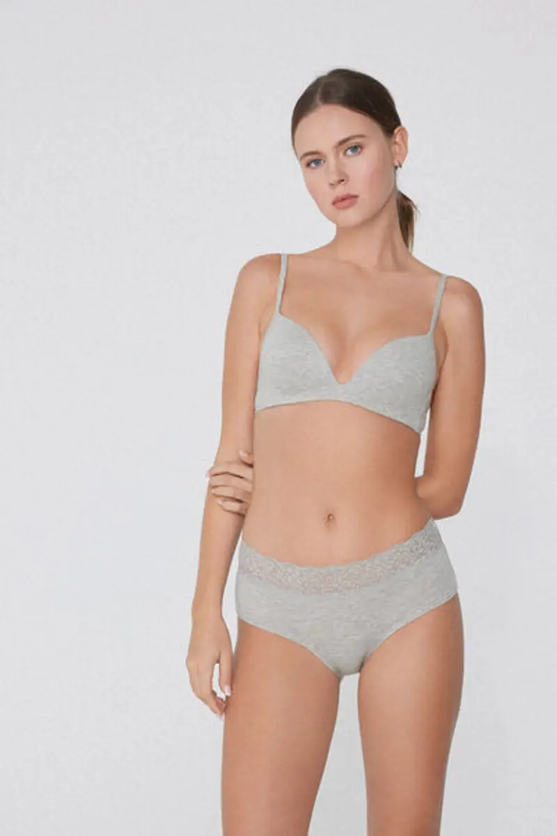 Tezenis Culotte in Cotone con Pizzo Riciclato Donna Grigio Taglia L miniatura 3