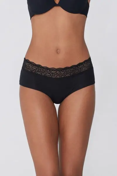 Culotte in Cotone con Pizzo Riciclato Donna Nero miniatura 2