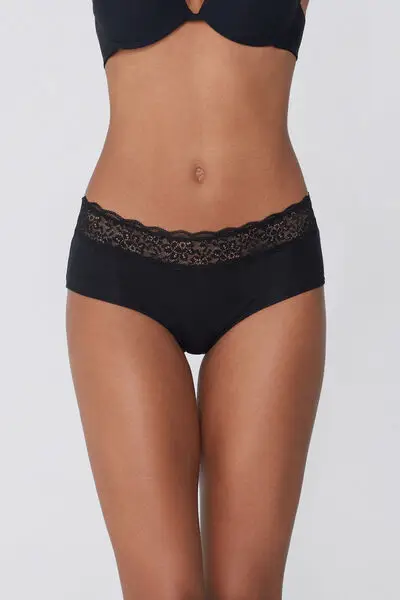 Culotte in Cotone con Pizzo Riciclato Donna Nero miniatura 2