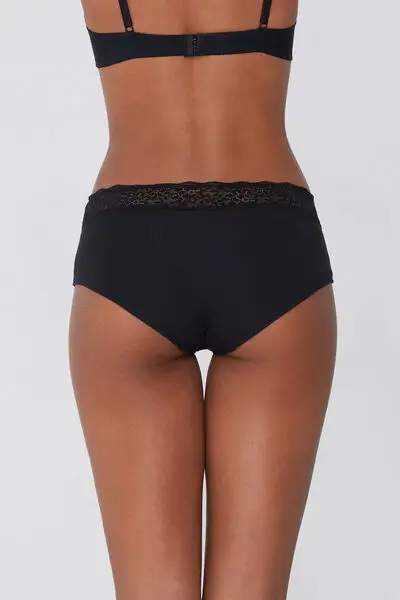 Culotte in Cotone con Pizzo Riciclato Donna Nero miniatura 3