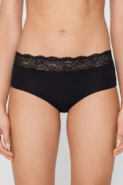 Culotte in Cotone con Pizzo Riciclato Donna Nero miniatura 2
