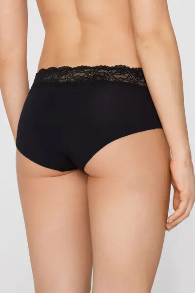 Culotte in Cotone con Pizzo Riciclato Donna Nero miniatura 3