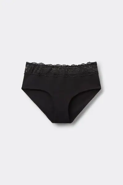 Culotte in Cotone con Pizzo Riciclato Donna Nero