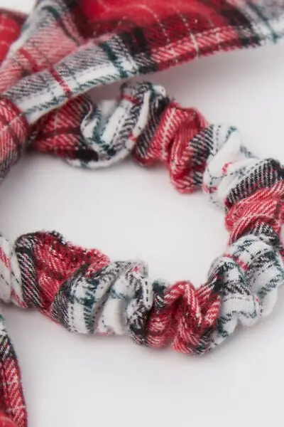 Elastico per Capelli con Fiocco Flanella Tartan Unisex Rosso miniatura 3