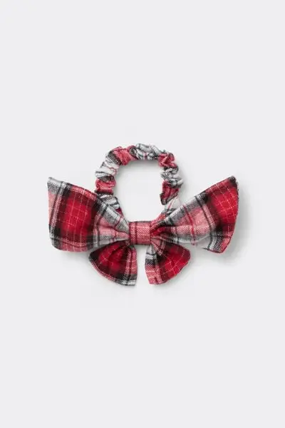 Elastico per Capelli con Fiocco Flanella Tartan Unisex Rosso