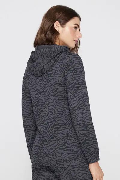 Tezenis Felpa Cappuccio con Zip e Coulisse Donna Grigio e Nero miniatura 2