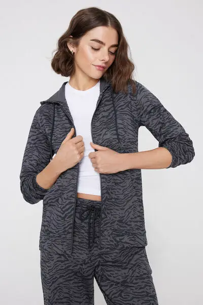 Tezenis Felpa Cappuccio con Zip e Coulisse Donna Grigio e Nero miniatura 3