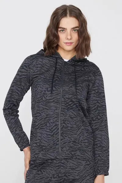 Tezenis Felpa Cappuccio con Zip e Coulisse Donna Grigio e Nero