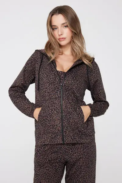 Tezenis Felpa Cappuccio con Zip e Coulisse Donna Marrone e Nero miniatura 3