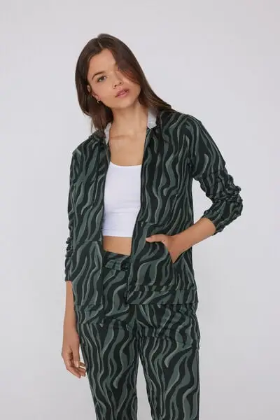 Felpa Cappuccio con Zip e Coulisse Donna Verde miniatura 3