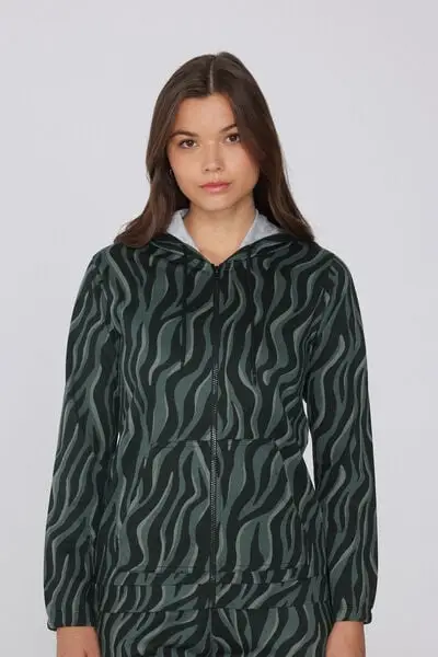 Felpa Cappuccio con Zip e Coulisse Donna Verde