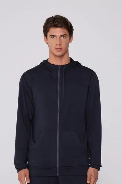 Felpa con Cappuccio e Zip Double Uomo Blu