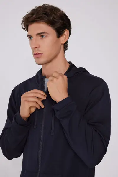 Felpa con Cappuccio e Zip Double Uomo Blu miniatura 3