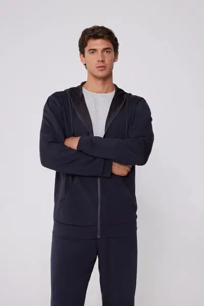 Felpa con Cappuccio e Zip Double Uomo Blu