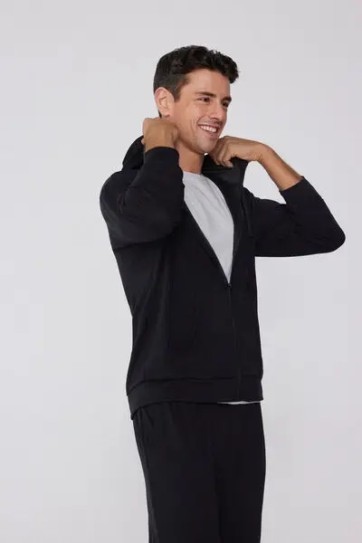Felpa con Cappuccio e Zip Double Uomo Nero