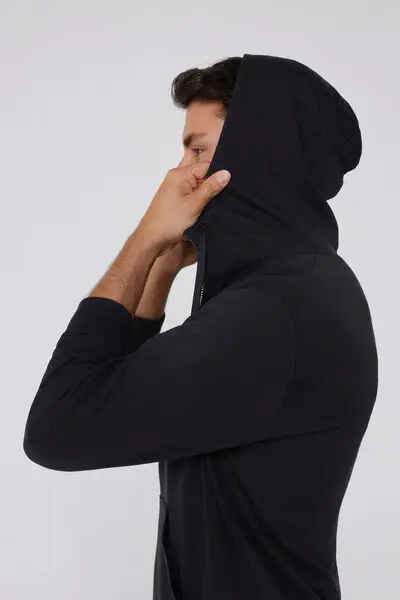 Felpa con Cappuccio e Zip Double Uomo Nero miniatura 3