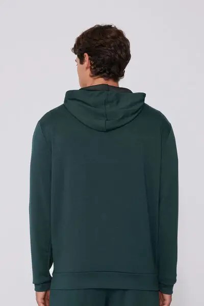 Felpa con Cappuccio e Zip Double Uomo Verde miniatura 2