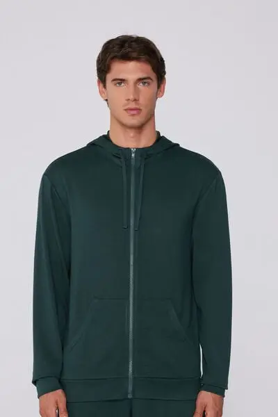 Felpa con Cappuccio e Zip Double Uomo Verde