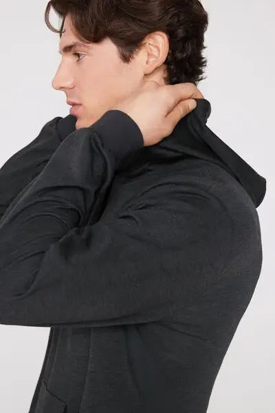 Felpa con Cappuccio Soft touch Uomo Grigio Scuro miniatura 3