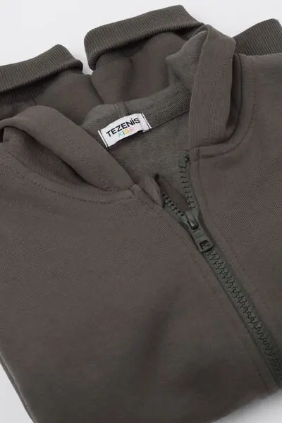 Felpa con Zip e Cappuccio Bimbi Unisex Unisex Verde miniatura 2