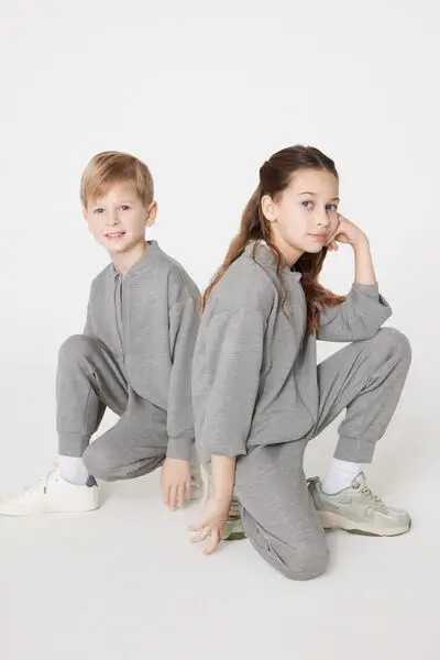 Felpa con Zip Soft Touch Bimbi Unisex Unisex Grigio miniatura 2