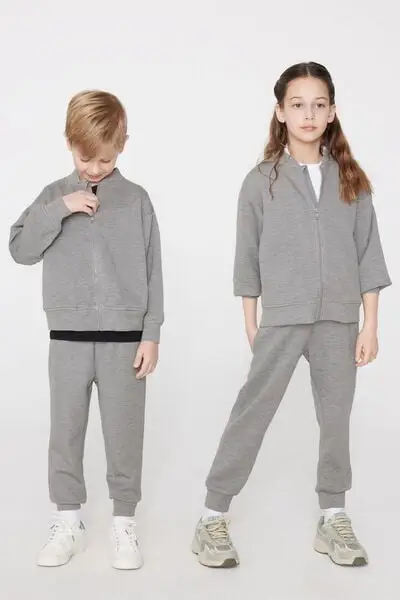 Felpa con Zip Soft Touch Bimbi Unisex Unisex Grigio