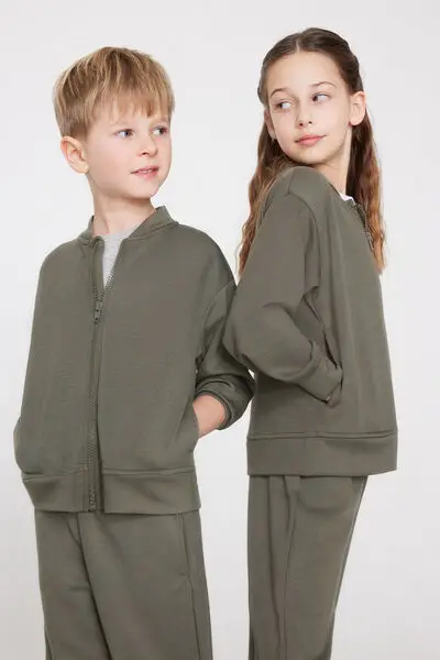 Felpa con Zip Soft Touch Bimbi Unisex Unisex Verde miniatura 2