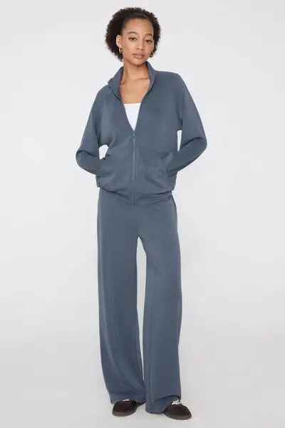 Felpa con Zip Soft Touch Donna Blu miniatura 3
