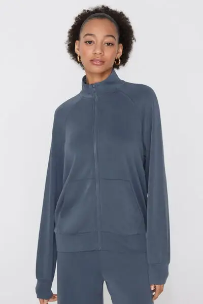 Felpa con Zip Soft Touch Donna Blu