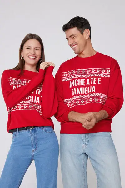 Felpa Girocollo con Fantasia Natalizia Unisex Donna Stampa