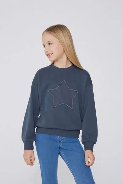 Felpa Girocollo con Patch Bimba Bambina Blu miniatura 3