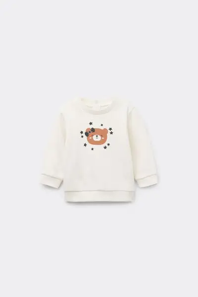 Felpa Girocollo Cotone Stampato Baby Avorio