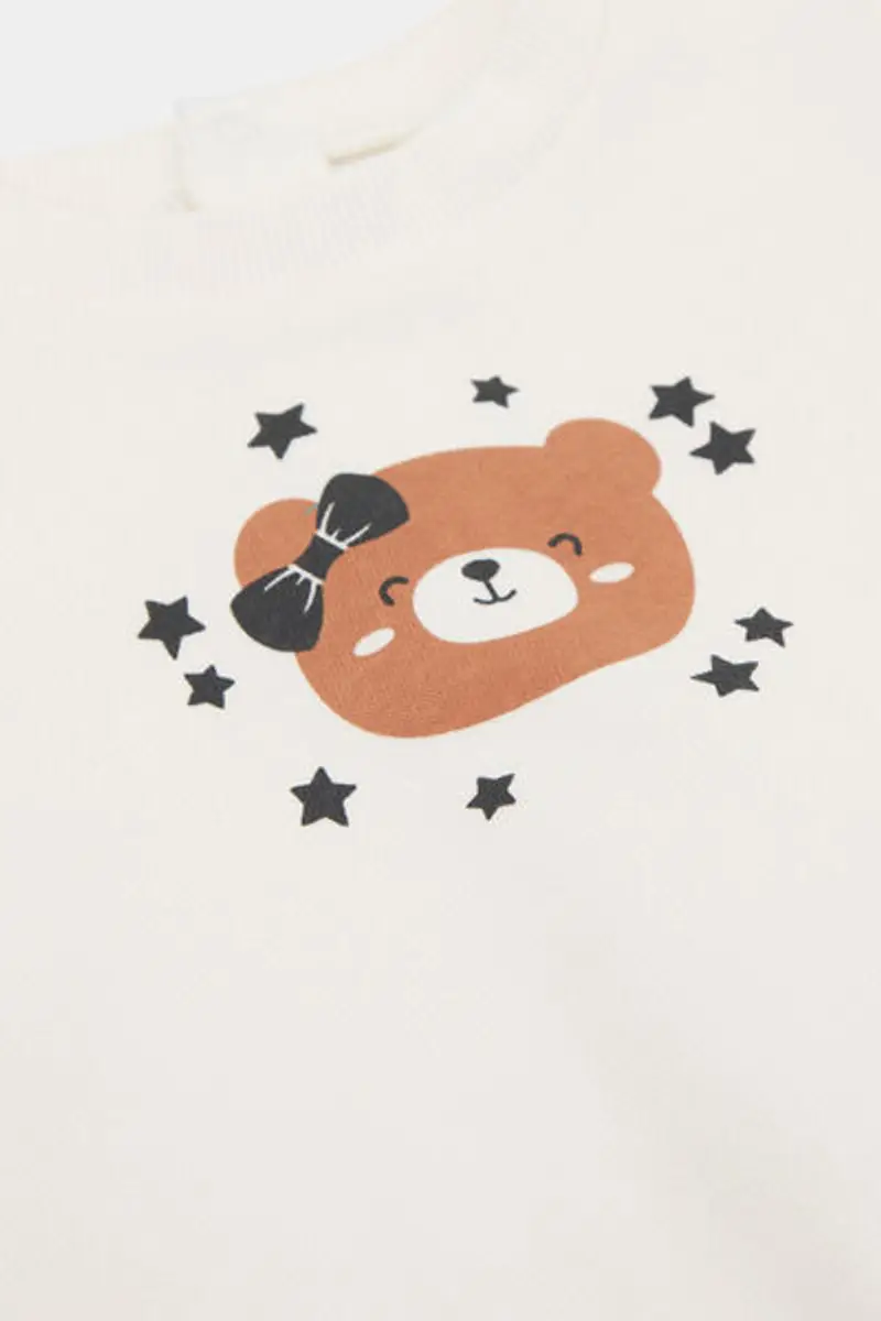 Tezenis Felpa Girocollo Cotone Stampato Baby Avorio Taglia 0-3 miniatura 2