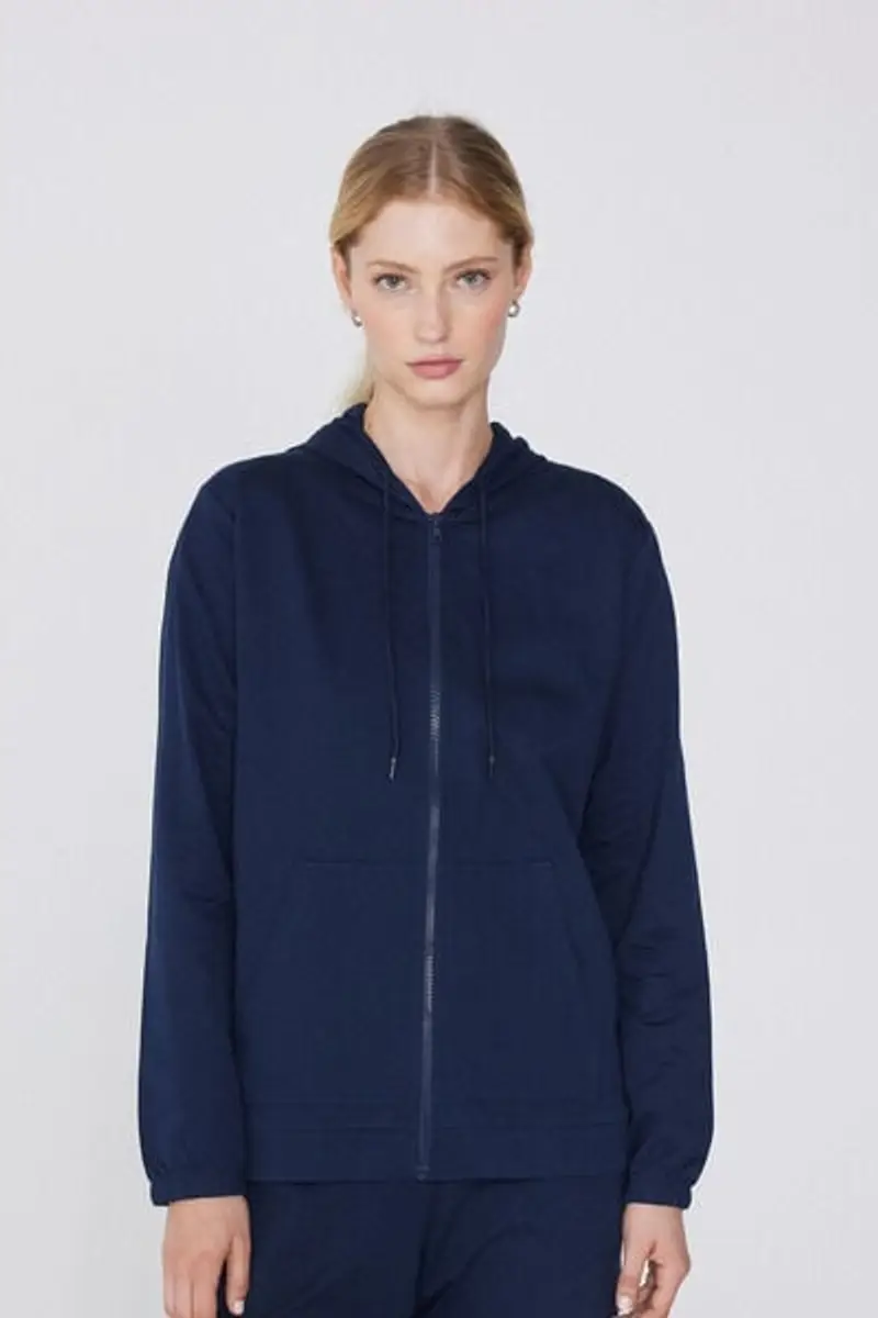 Tezenis Felpa Leggera Cappuccio con Zip e Coulisse Donna Blu Taglia L