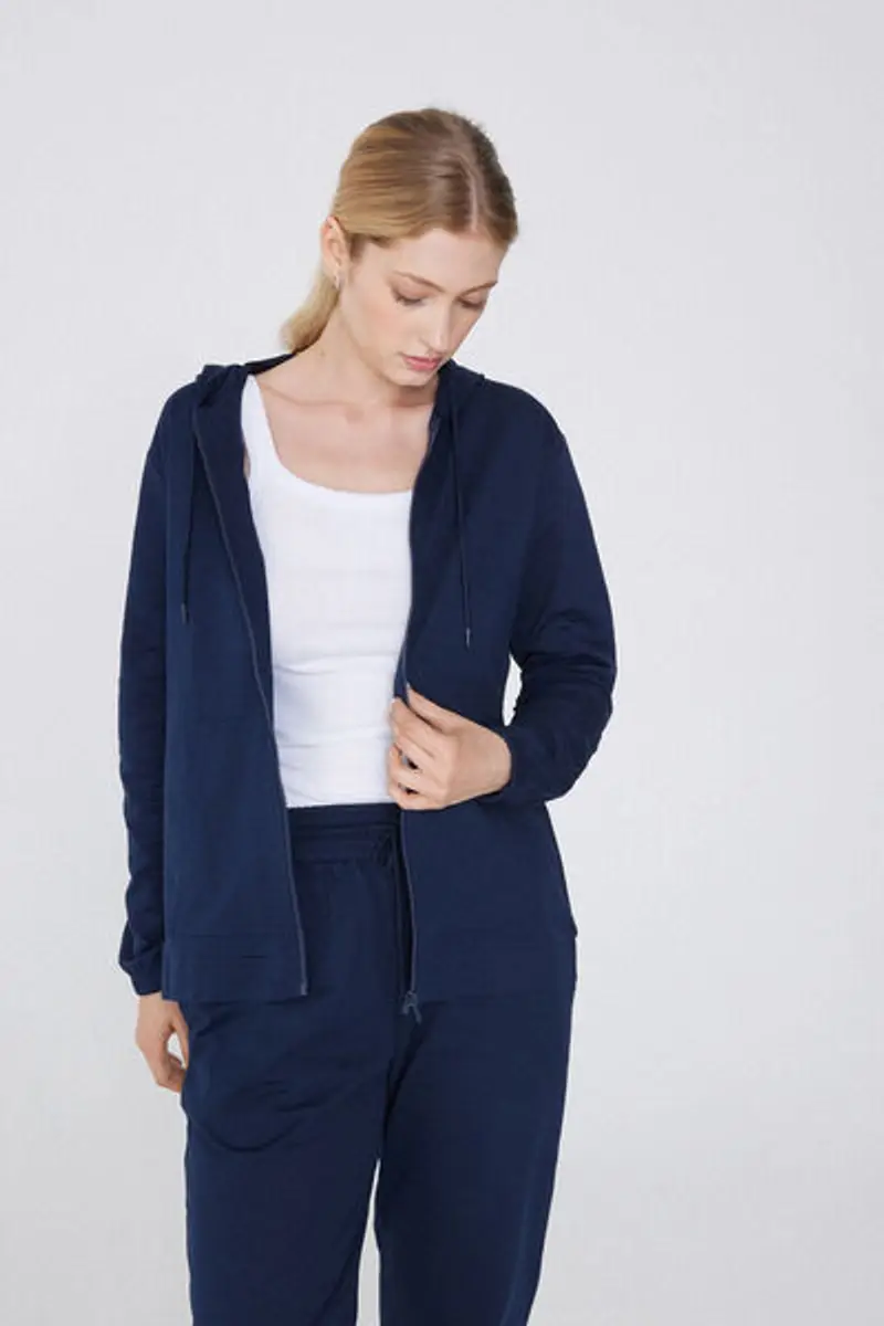 Tezenis Felpa Leggera Cappuccio con Zip e Coulisse Donna Blu Taglia L miniatura 2