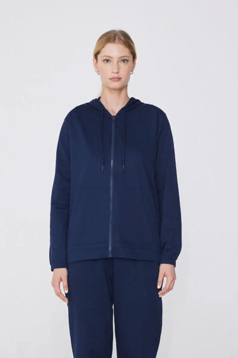 Tezenis Felpa Leggera Cappuccio con Zip e Coulisse Donna Blu Taglia L miniatura 3