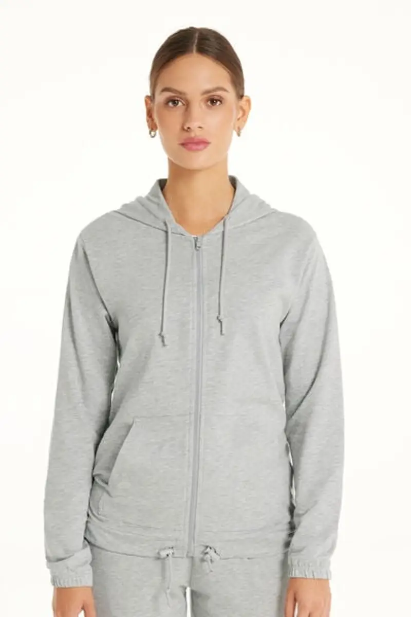 Tezenis Felpa Leggera Cappuccio con Zip e Coulisse Donna Grigio Taglia XL