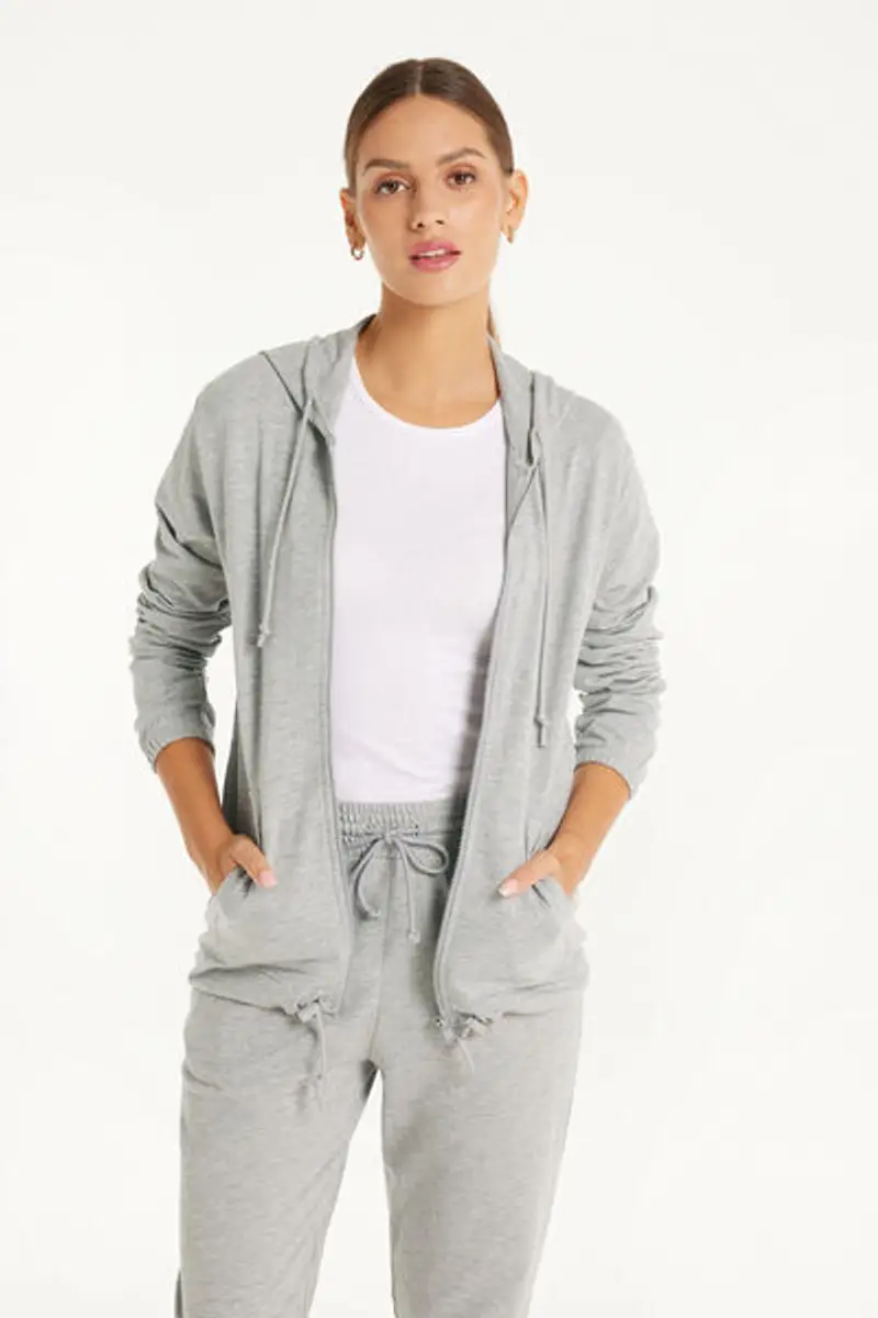 Tezenis Felpa Leggera Cappuccio con Zip e Coulisse Donna Grigio Taglia XL miniatura 2