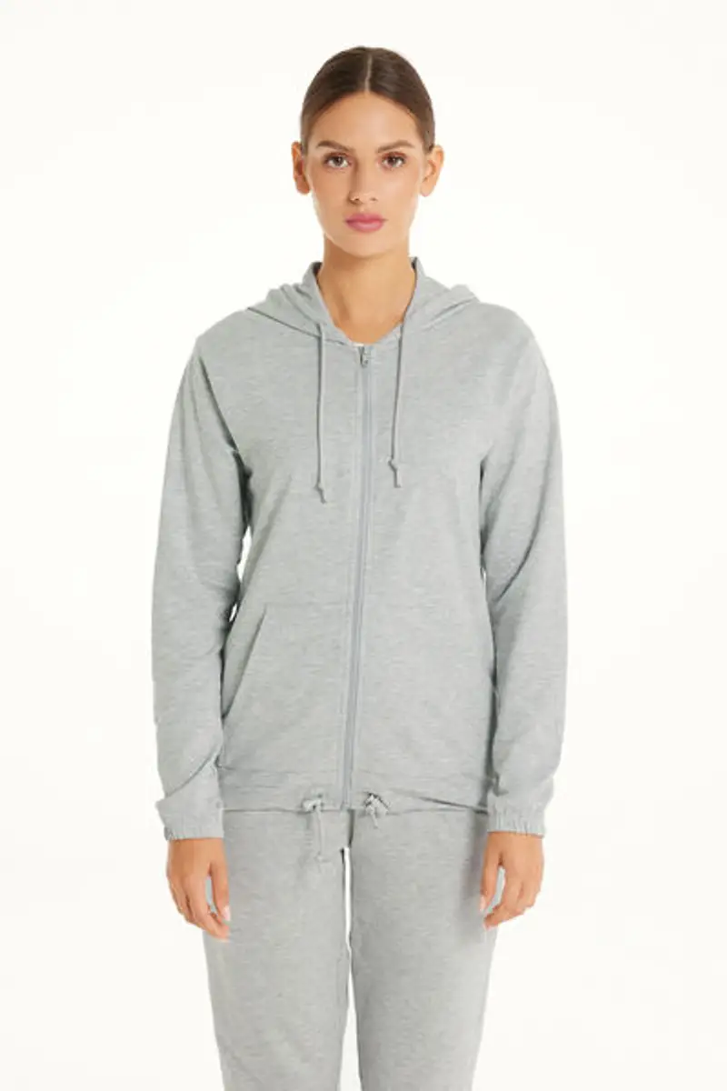 Tezenis Felpa Leggera Cappuccio con Zip e Coulisse Donna Grigio Taglia XL miniatura 3
