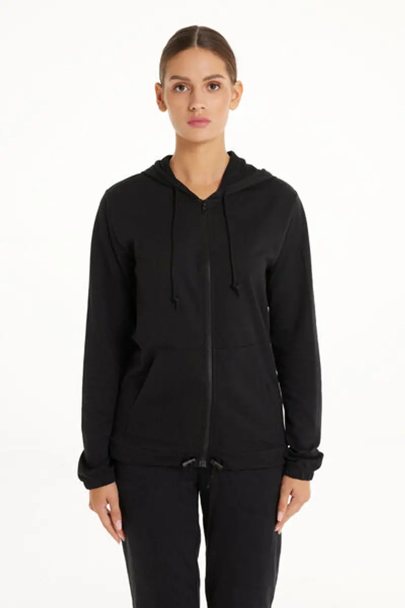 Tezenis Felpa Leggera Cappuccio con Zip e Coulisse Donna Nero Taglia L miniatura 3