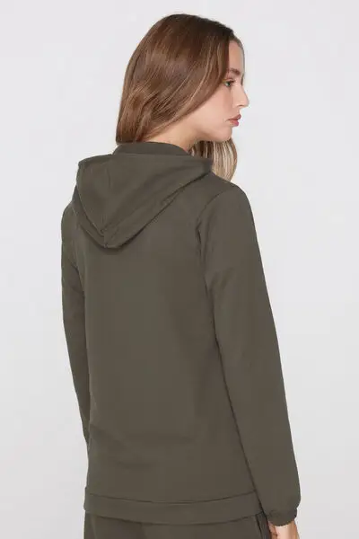 Felpa Leggera Cappuccio con Zip e Coulisse Donna Verde miniatura 2