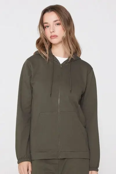 Felpa Leggera Cappuccio con Zip e Coulisse Donna Verde