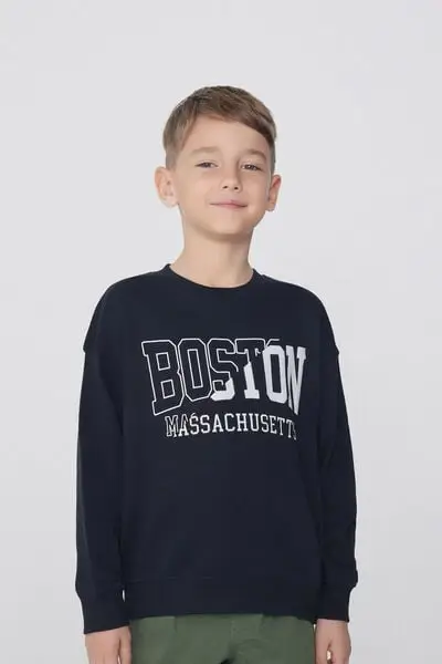 Felpa Manica Lunga con Stampa Bimbo Bambino Nero