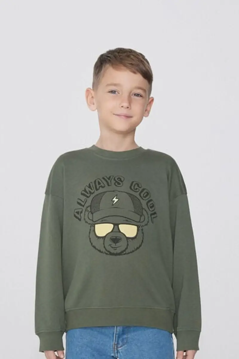 Tezenis Felpa Manica Lunga con Stampa Bimbo Bambino Verde Taglia 12-13