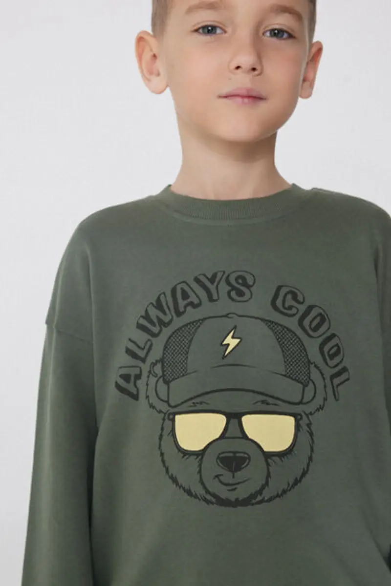 Tezenis Felpa Manica Lunga con Stampa Bimbo Bambino Verde Taglia 12-13 miniatura 3