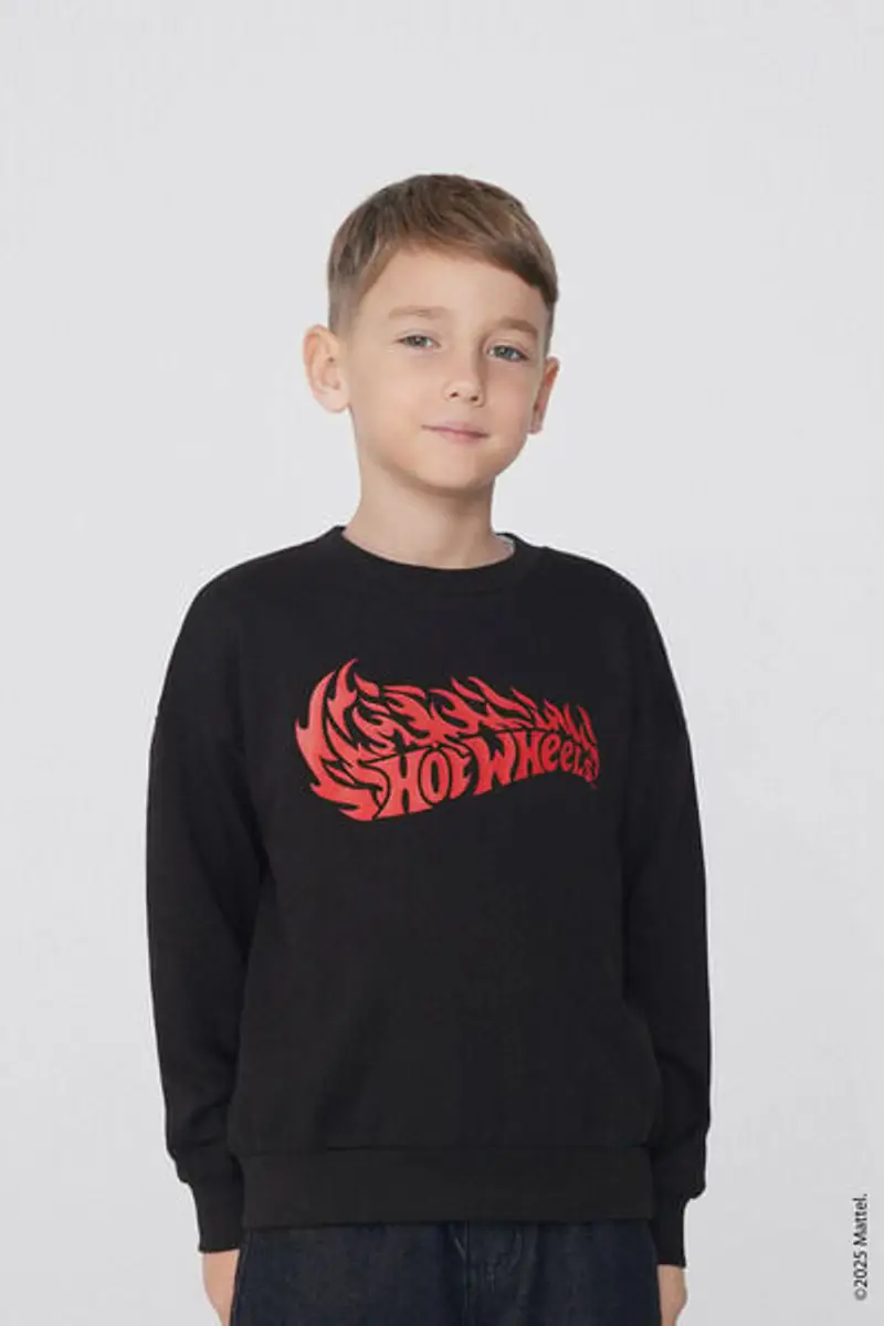Tezenis Felpa Manica Lunga con Stampa Hot Wheels Bimbo Bambino Nero Taglia 12-13