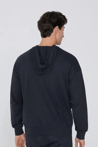 Felpa Manica Lunga con Zip e Cappuccio Uomo Blu miniatura 2