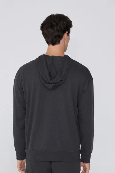 Felpa Manica Lunga con Zip e Cappuccio Uomo Grigio miniatura 2